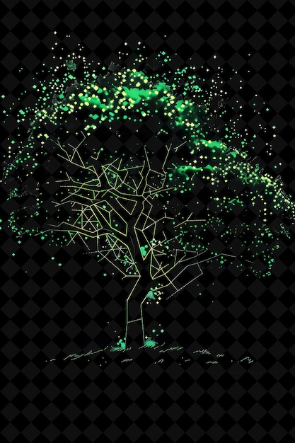PSD a tree with green leaves on a black background