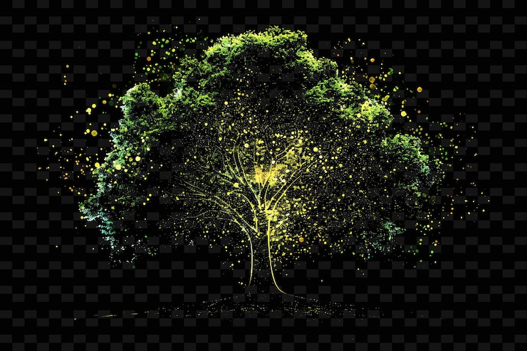PSD a tree with green and yellow stars on a black background