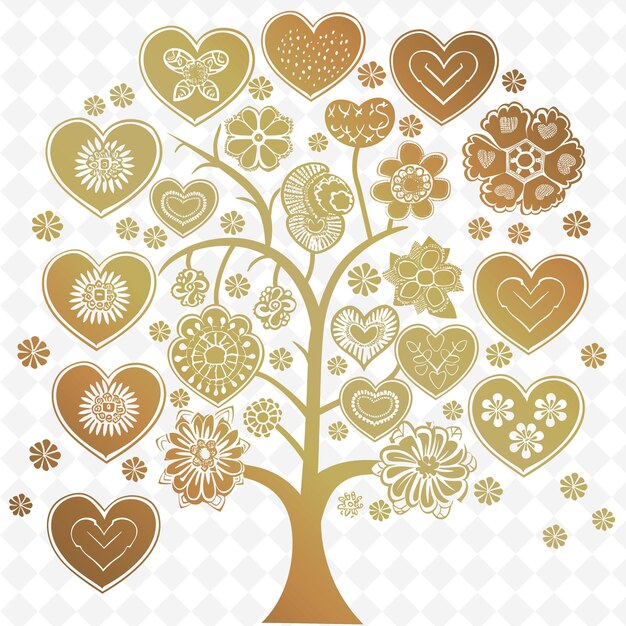 A tree with hearts and flowers on a white background