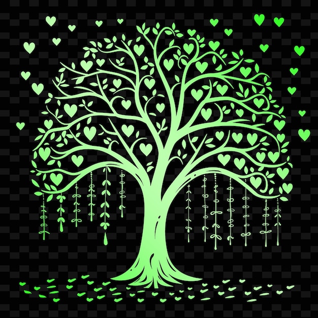 A tree with hearts and hearts in green