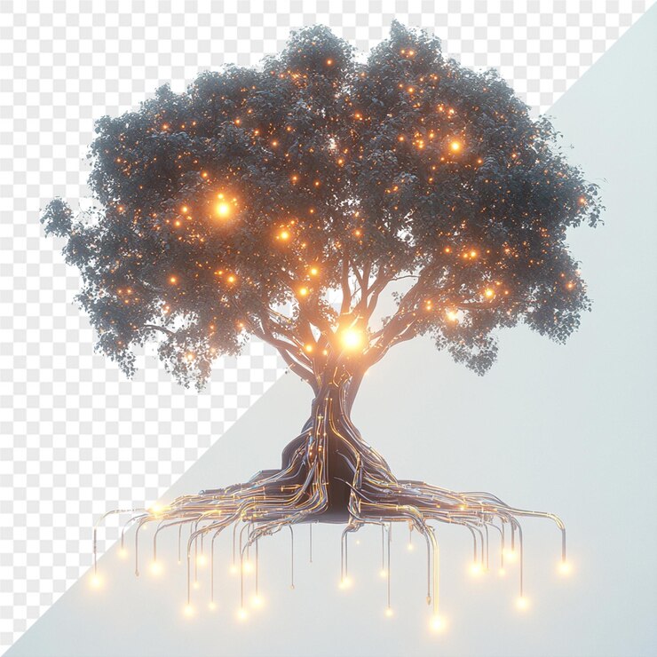 PSD a tree with lights and a picture of a tree with the words quot tree quot on it