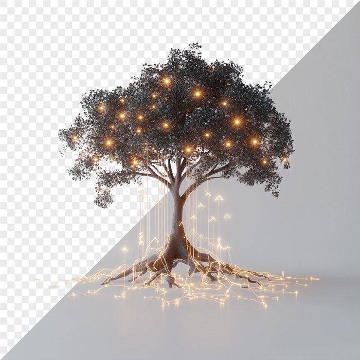 PSD a tree with lights and a tree with the words quot tree quot on it