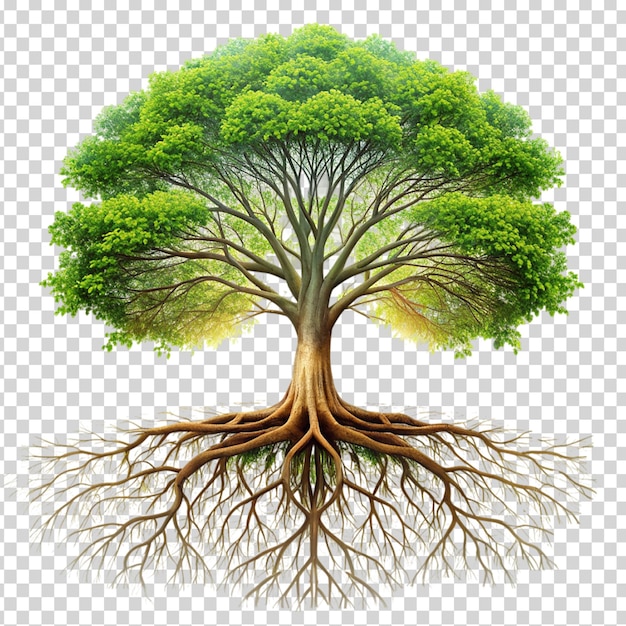 PSD un albero con molte radici e rami su uno sfondo trasparente