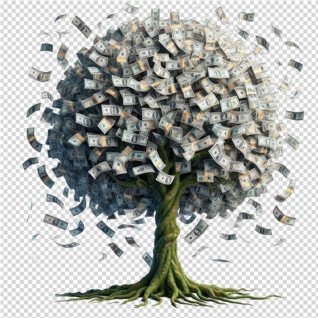 A tree with money growing out of it and the word money on it