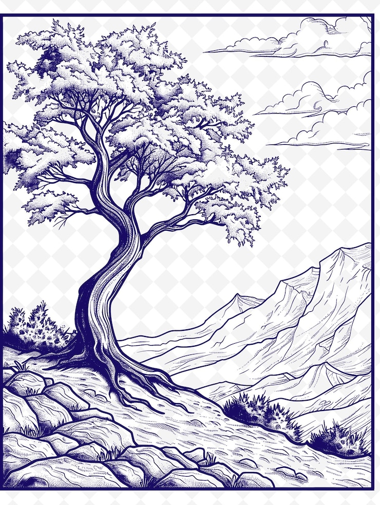 PSD a tree with a mountain in the background