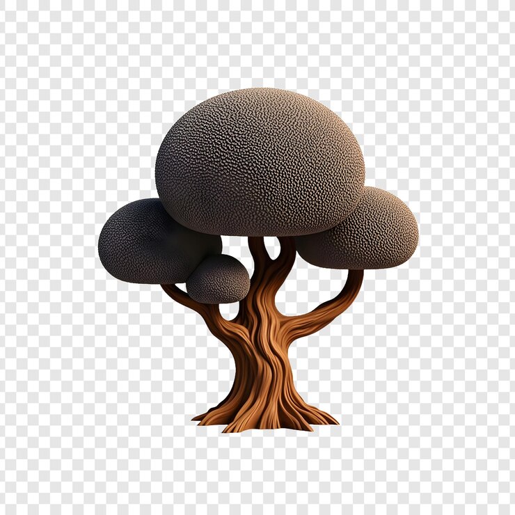 PSD a tree with mushrooms on it and a tree with a white background