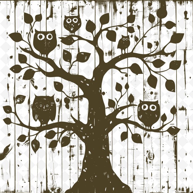 PSD a tree with owls on it and a tree with the words quot owls quot on it