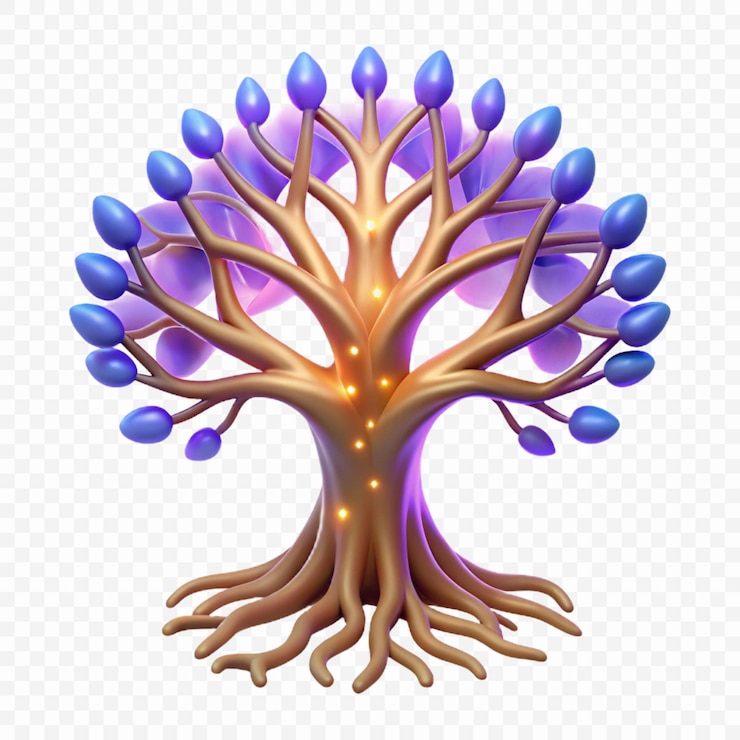 PSD a tree with purple and blue water drops on it