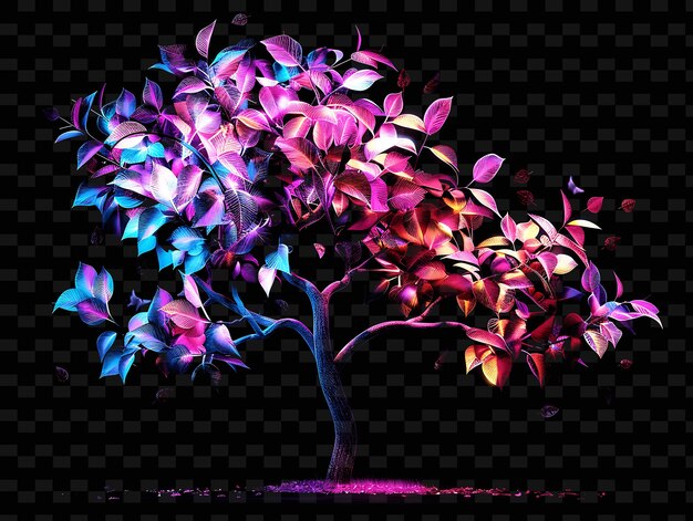 PSD a tree with purple and green leaves and a purple flower