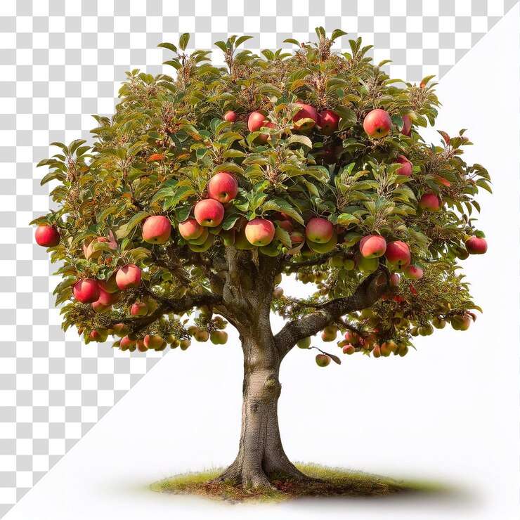 PSD a tree with a red apple on it and a white background