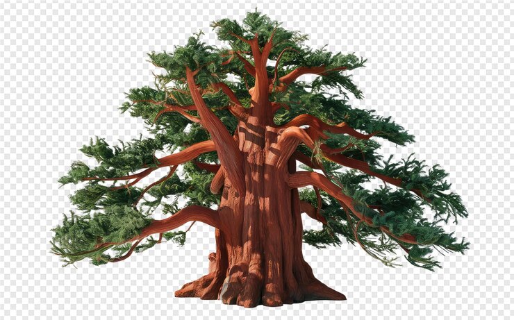 PSD a tree with a red trunk and the word pine on it