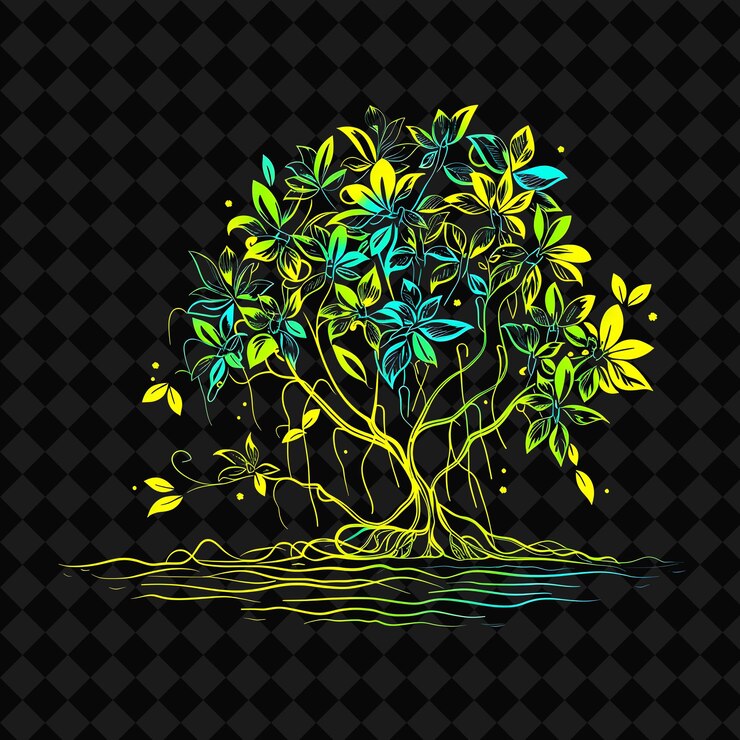 PSD a tree with yellow leaves on a black background