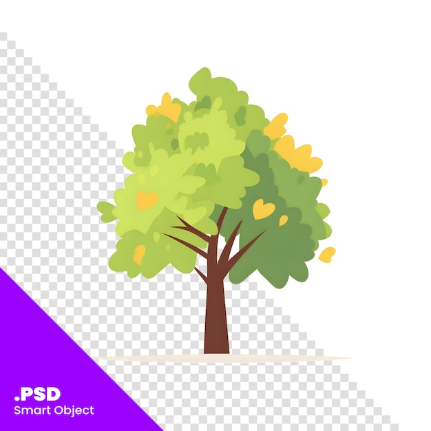 PSD albero con foglie gialle illustrazione vettoriale in stile piatto su sfondo bianco modello psd