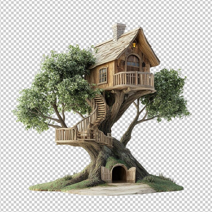 PSD treehouse house isolated on transparent background