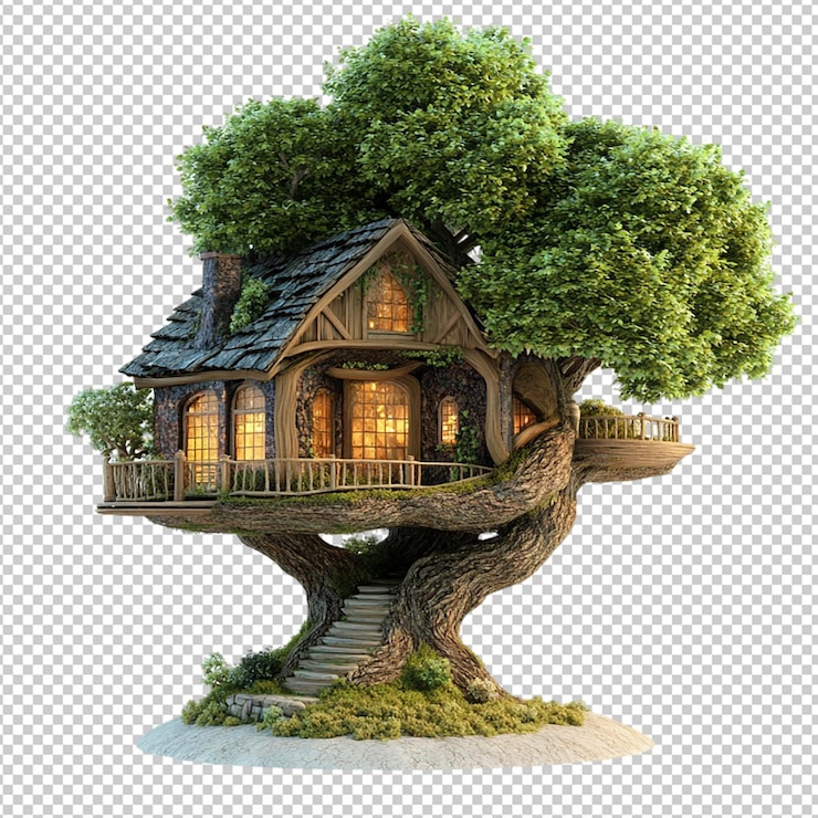 PSD treehouse house isolated on transparent background
