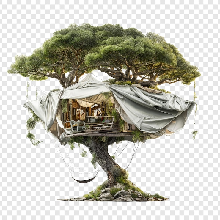 PSD treehouse house isolated on transparent background
