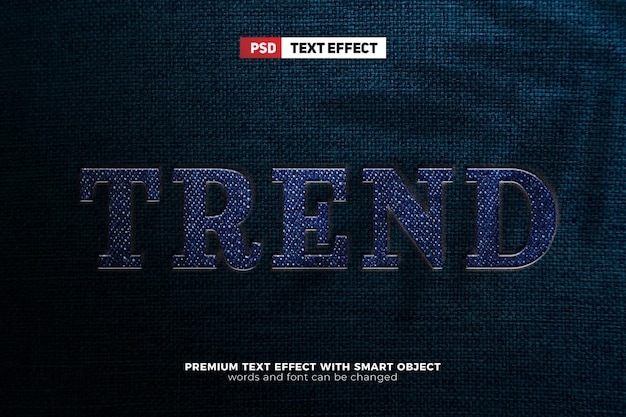 Trend realistic denim fabric 3d editable text effect mockup logo template