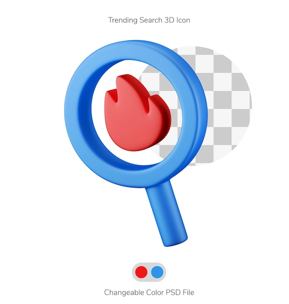 PSD trending hot seo search magnifier psd changeable color 3d icon illustration isolated