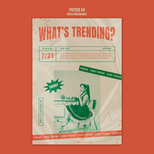 PSD trending retro maximalist poster template