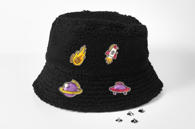 PSD trendy hat with pins mockup