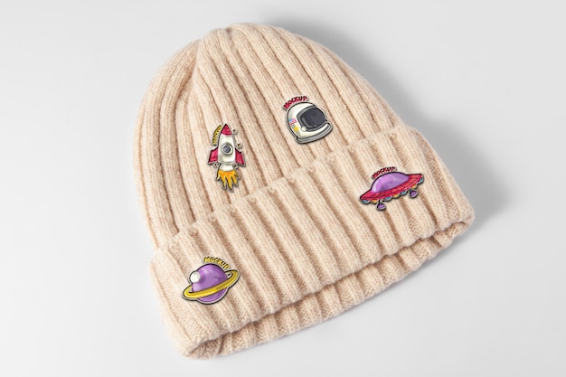 PSD trendy hat with pins mockup