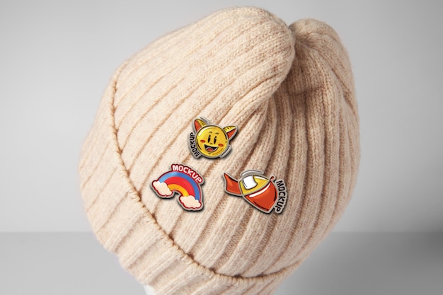 Trendy hat with pins mockup