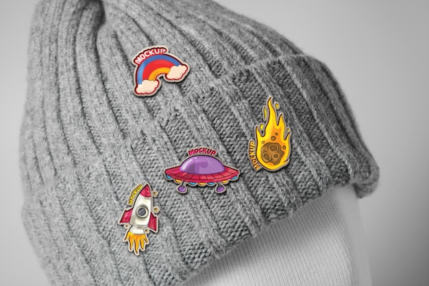 Trendy hat with pins mockup