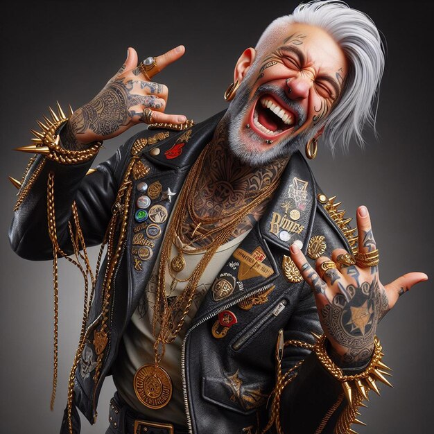 PSD trendy kleurrijke punk rock man met lachend gezicht portret geïsoleerd transparante achtergrond