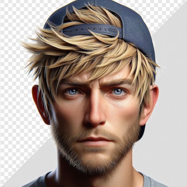 PSD trendy moderne casual blonde man met rommelig haar gezicht png portret geïsoleerd transparante achtergrond