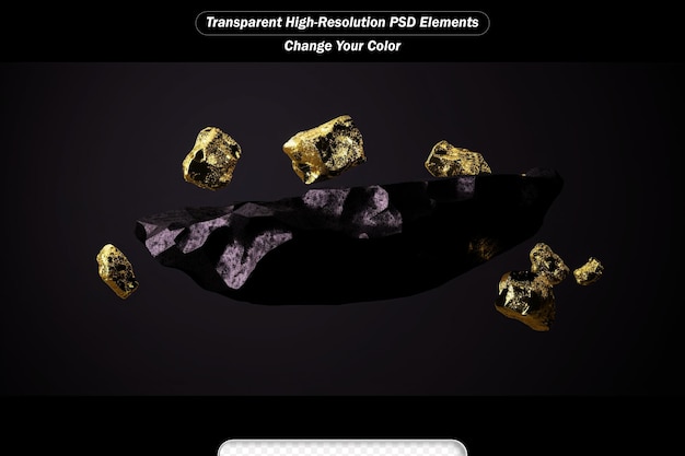 PSD 金色の正方形のフレームと,製品を展示するための空の岩のプラットフォームを持つトレンディな展示台