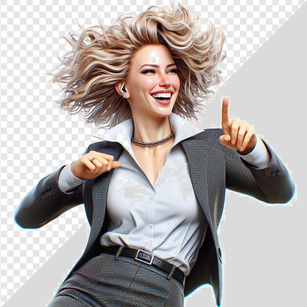 PSD trendy smiling stylish model with business outfit shaking isolated on transparent background