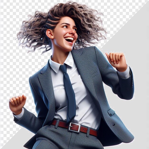 PSD trendy smiling stylish model with business outfit shaking isolated on transparent background