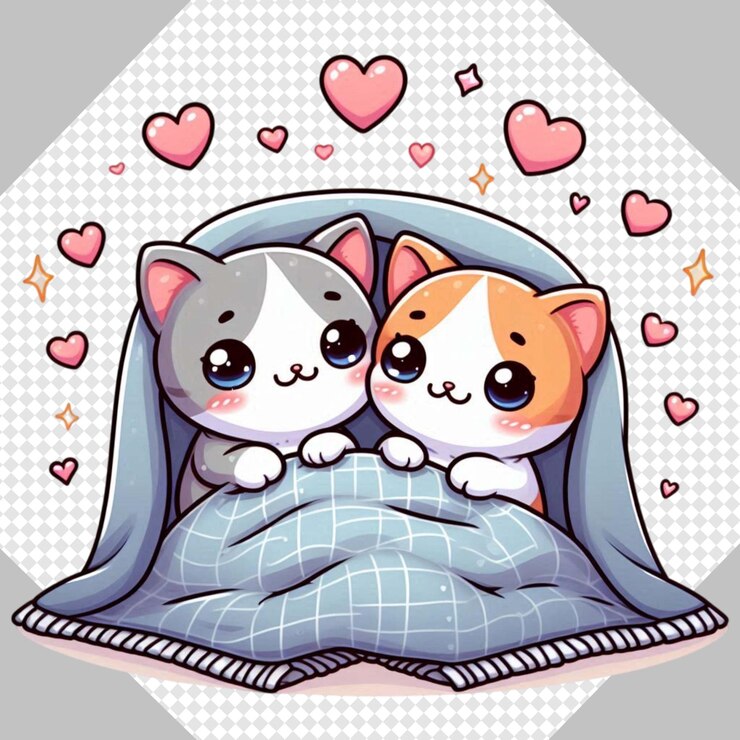 PSD trendy valentine cute cat couple in love ilustracja przezroczysta png clipart