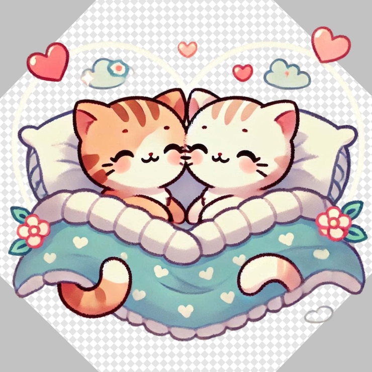 PSD trendy valentine cute cat couple in love ilustracja przezroczysta png clipart