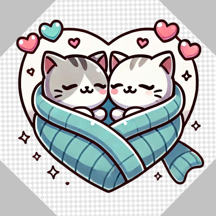 PSD trendy valentine cute cat couple in love ilustracja przezroczysta png clipart
