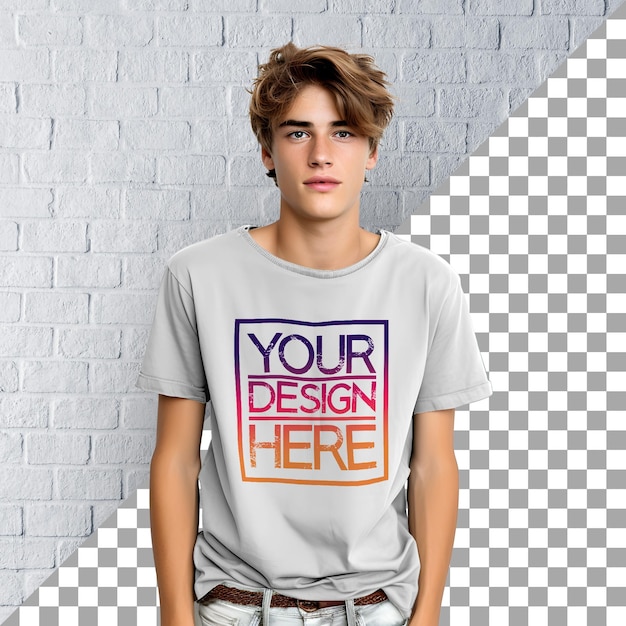 PSD trendy young teen boy posing with a white tshirt mockup fashion mockup