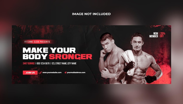Trening fitness siłownia okładka na Facebooku i szablon banera internetowego psd