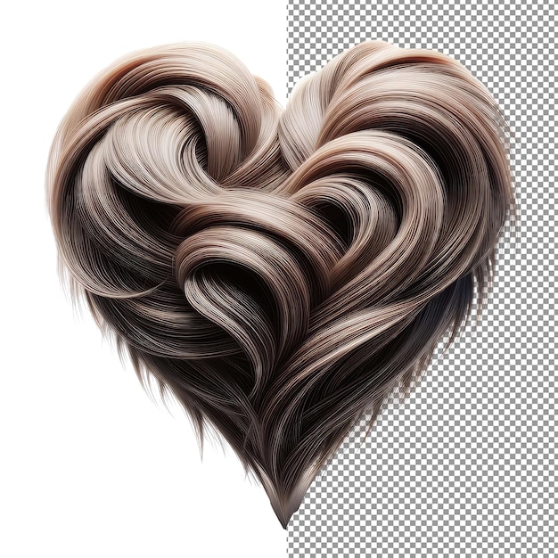 PSD tress heart isolated hair formed into a heart shape on a clear png canvas