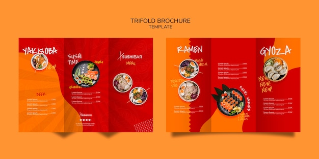 Tri-fold szablon menu dla restauracji azjatyckiej lub japońskiej