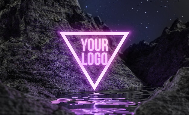 Triangle neon water terrain night stars logo mockup