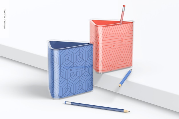 Triangle Pen Holders Mockup, Left View