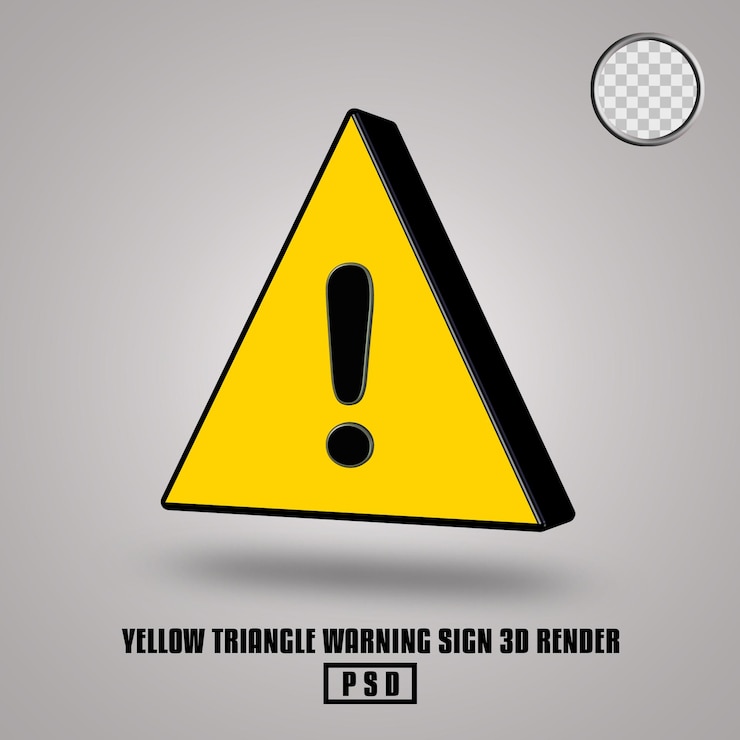 PSD triangle warning sign 3d render