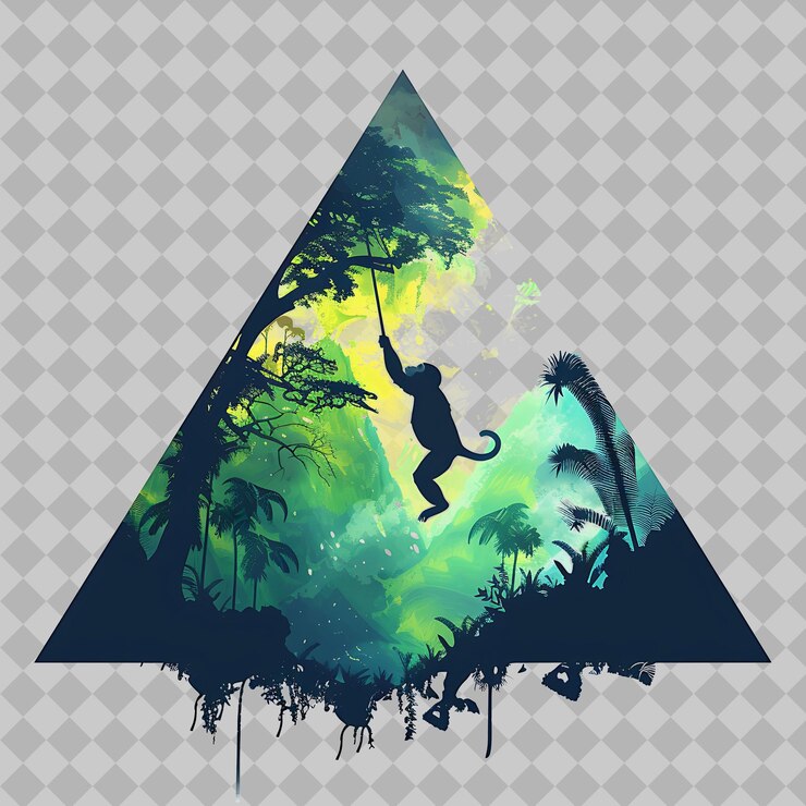 PSD a triangle with a man on it and a monkey on the top