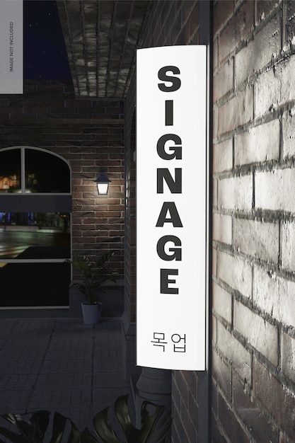 Triangular korean wall sign mockup, front view