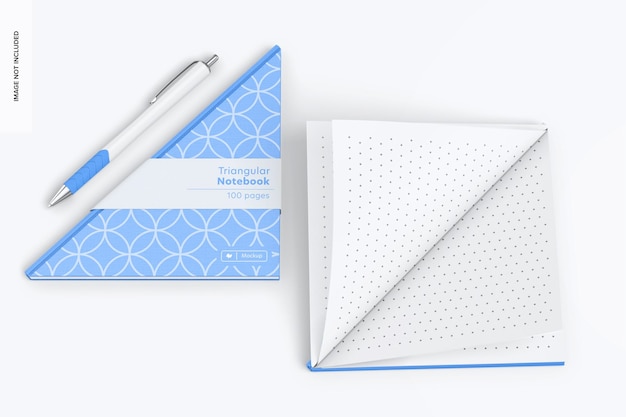 Triangular notebook mockup, closed and opened