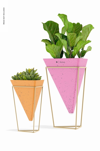 PSD triangular plant pot set mockup