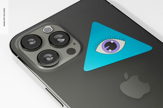 PSD triangular sticker on iphone mockup, close up