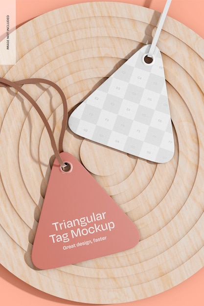 PSD triangular tags with podium mockup top view