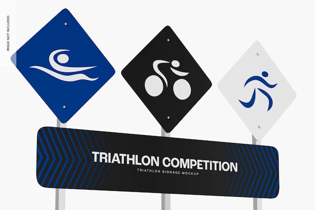 PSD mockup di segnaletica di triathlon, primo piano