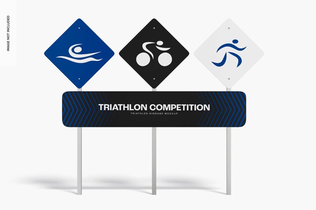 PSD triatlon bewegwijzering mockup, vooraanzicht